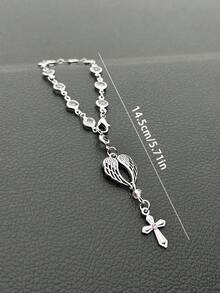 Mặt dây chuyền hình cánh thiên thần treo vô lăng, mặt dây chuyền hình thánh giá trái tim thiên thần bằng thạch anh hồng, phụ kiện xe hơi dành cho nữ. - A - Xem 4