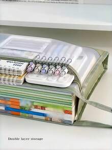 1 pieza/4 piezas Bolsa organizadora de archivos de cuadrícula transparente de doble capa, estilo de cierre con cremallera, adecuada para estudiantes desde primaria hasta secundaria, gran capacidad para documentos, cuadernos, tareas, estilo de cremallera aleatorio - Multicolor - Ver 3