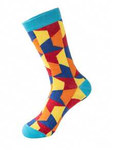 1/5 Pairs Men's Socks, Couple Style, Random Multi-Color Geometric Pattern, Versatile For All Seasons, Streetwear, Soft & Comfortable Mid-Calf Casual Socks - Multicolor - View 7