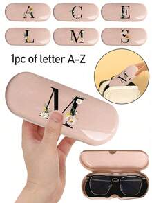 Hard Eyeglass Case With A-Z Letter & Pink Daisy Flower Print, Portable Protective Eyewear Case, Waterproof Dustproof Glasses Storage Box, Suitable For Students Daily Use, Mother's Day Gift, Fits Regular Glasses And Fashion Glasses - Multicolor - View 2