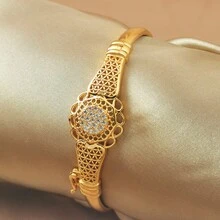 1 chiếc vòng tay mạ vàng đính đá Cubic Zirconia, kiểu dáng retro rỗng ruột, thích hợp cho nữ dự tiệc và đeo hàng ngày. - Vàng - Xem 1