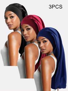 2pcs Women's Multi-Color Silky Bonnet For Long Hair, With Elastic Band Silk Bonnet Satin Bonnet Sleep Bonnet - Multicolor - View 10