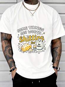 Funny Some Things Are Worth Shitting For T-Shirt With Poop Joke & Cheese Graphic  Mens Edgy Humor Te - White - View 1
