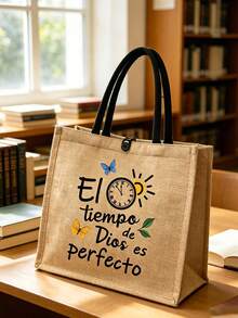 两件套亚麻手提袋 | “El-Tiempo”字母印花帆布单肩包 | 大容量购物袋，带搭扣 | 母亲节、父亲节、教师节、毕业礼物、伴娘礼物 | 春季花园派对、海滩度假、日常通勤 - 彩色 - 查看 14