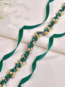Thắt lưng dự tiệc cưới đính kim cương ngọc lục bảo, Thắt lưng dự tiệc cưới thời trang, Thích hợp cho Halloween, Giáng sinh - Màu xanh lá cây đậm - Xem 8