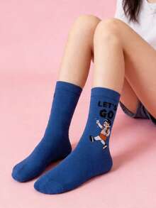 1 Pair Cute College Style Socks For Daily Wear - White - View 4
