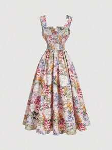 MOD Vestido elegante de mujer con estampado floral, cintura ceñida y tirantes gruesos - Multicolor - Ver 6