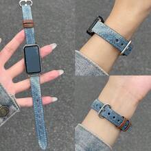 Dây đeo đồng hồ thông minh họa tiết denim cá nhân hóa | Thiết kế chắp vá cổ điển | Tương thích với dòng Band 10/9/8, màu xanh nhạt cổ điển / xanh đậm cổ điển / đen bạc màu | Phù hợp cho phong cách thường ngày, đi làm, công sở, đa năng. - Màu xanh đậm - Xem 3