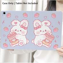 1个兔子草莓图案翻盖平板电脑保护套，带笔槽，兼容三星A9/A9+/S9/S9FE/A11/A11+/S11/S10 FE/S10 FE+/S10 Lite、苹果A16 2025/Air 11/13/M3 2025、SE 11、荣耀、Matepad SE 11，具备自动休眠/唤醒功能，适合作为返校、情人节、节日礼物。 - 彩色 - 查看 6