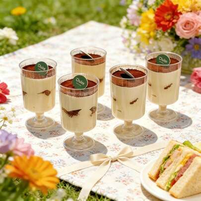 130ml Reusable Stemmed Champagne Glass/Cocktail Glass, Heat-Resistant And Anti-Slip, Ideal For Cold Drinks, Cocktails, Coffee, Milk Tea, Juice And Other Beverages. Suitable For Takeout From Beverage Shops, Homemade Drinks, Parties, Celebrations, Weddings And Other Events (Dessert Cups, Party Supplies, Baking Supplies)