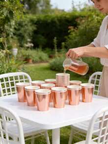 10/25pcs Rose Gold Theme Paper Cups, Beverage Cups And Coffee Cups, Suitable For Birthday Party, Family Gathering, Picnic And Party Decoration, Tableware, Holiday Design, Fashionable Party Supplies, - Multicolor - View 8