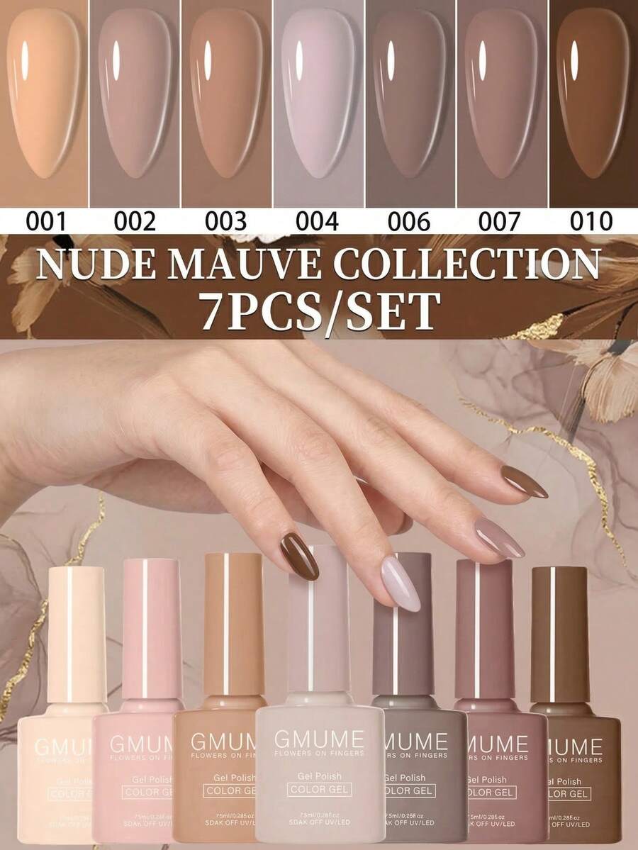 GMUME 7色套装 001 002 003 004 006 007 010 专业UV/LED可卸甲油胶套装,裸色系、大地色系、摩卡色、咖啡色、棕色、奶茶色系,秋冬系列,简约风格,适合办公室通勤、感恩节等场合,打造专业美甲造型。7.5毫升/0.26液盎司,正装,包含底胶和封层。无异味,纯素配方,不易脱落,快干。 - 紫紅色 - 查看 1