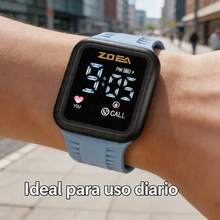 ZOEA Men's LED Touchscreen Watch, Waterproof Silicone Strap, Sporty And Casual Design - 天藍帶黑殼 - 查看 2