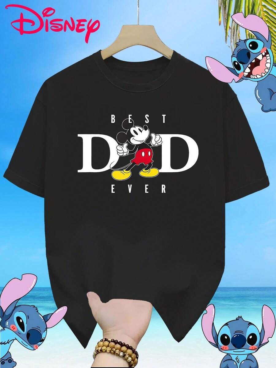 (Authorized By Disney. Mickey Mouse) Mickey Mouse, Designed With The Theme Of Father's Day, Stands In The Middle Of The Letter "DAD" With The Slogan "BEST DAD EVER", A Group Of Elegant Ladies, Ladies' Cotton T-Shirts, With Soft, Comfortable And Breathable Fabrics, Suitable For Daily Wear, Shopping, Travel, Parties And Home Use, With The Same Clothes For Men And Women And Couples. Every Woman Should Have One. - 黑色 - 查看 1