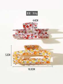 1个大号印花发爪，发夹，发饰，时尚PVC塑料材质，防滑抓力，橙色花朵图案，适用于厚发髻、盘发、婚礼、舞会、日常发型、夏季秋季穿搭、度假、时尚女装、毕业季、情人节、旅行、生日等场合的发饰。 - 彩色 - 查看 7