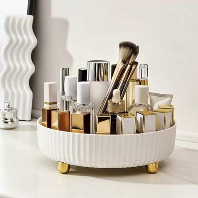 360° Rotating Makeup Storage Box, Rotating Skincare Organizer Rack, Vanity Tray, Desktop Rotating Cosmetic Organizer, Suitable For Vanity, Makeup Table, Bathroom Counter