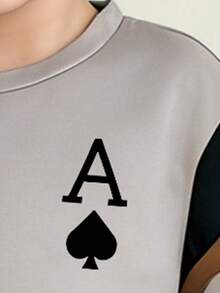 男童卡通印花圆领短袖上衣和裤子套装 - 灰色 - 查看 4