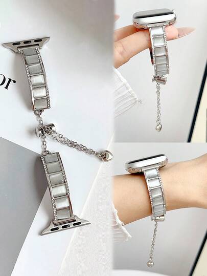 1pc Fashionable Cat's Eye Stone Metal Watch Strap Compatible With Apple Watch Band 38mm 40mm 41mm 4mm 44mm 45mm 49mm (S10 42)Mm (S10 46)Mm (S11 42)Mm (S11 49)Mm Women ,Luxurious And Charming Bracelet Strap Compatible With Iwatch Series 11 Ultra 3 SE3 Ultra 2 S10 SE2 9 8 7 SE 6 5 4 3 2 1,Suitable For Outfits, Daily Wear, Holidays