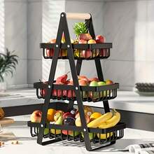 1 Peça Cesta de Frutas de Metal Resistente com 2/3 Prateleiras Removíveis - Organizador de Cozinha, Geladeira, Despensa, Mesa - Design Retangular Resistente, Acessório de Cozinha Moderno | Estrutura Durável, Fruteira - Multicolorido - Visão 12