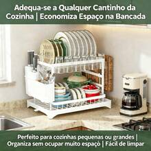 Double-Layer Kitchen Drainer, Dish And Plate Drainer, Countertop Plate And Cup Holder - White - View 4