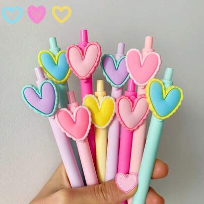 A 10 Heart-Shaped Pens, Black Ink, 0.5mm, Suitable For Weddings, Parties, Office Stationery, Gifts For Colleagues, Teachers, And Birthdays
