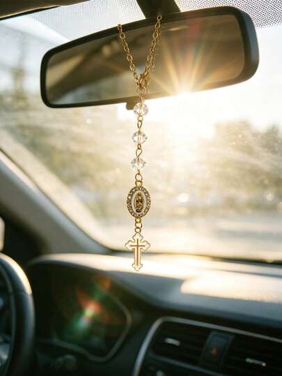 1pc Cross Car Pendant Crystal Bead Car Rearview Mirror Decoration