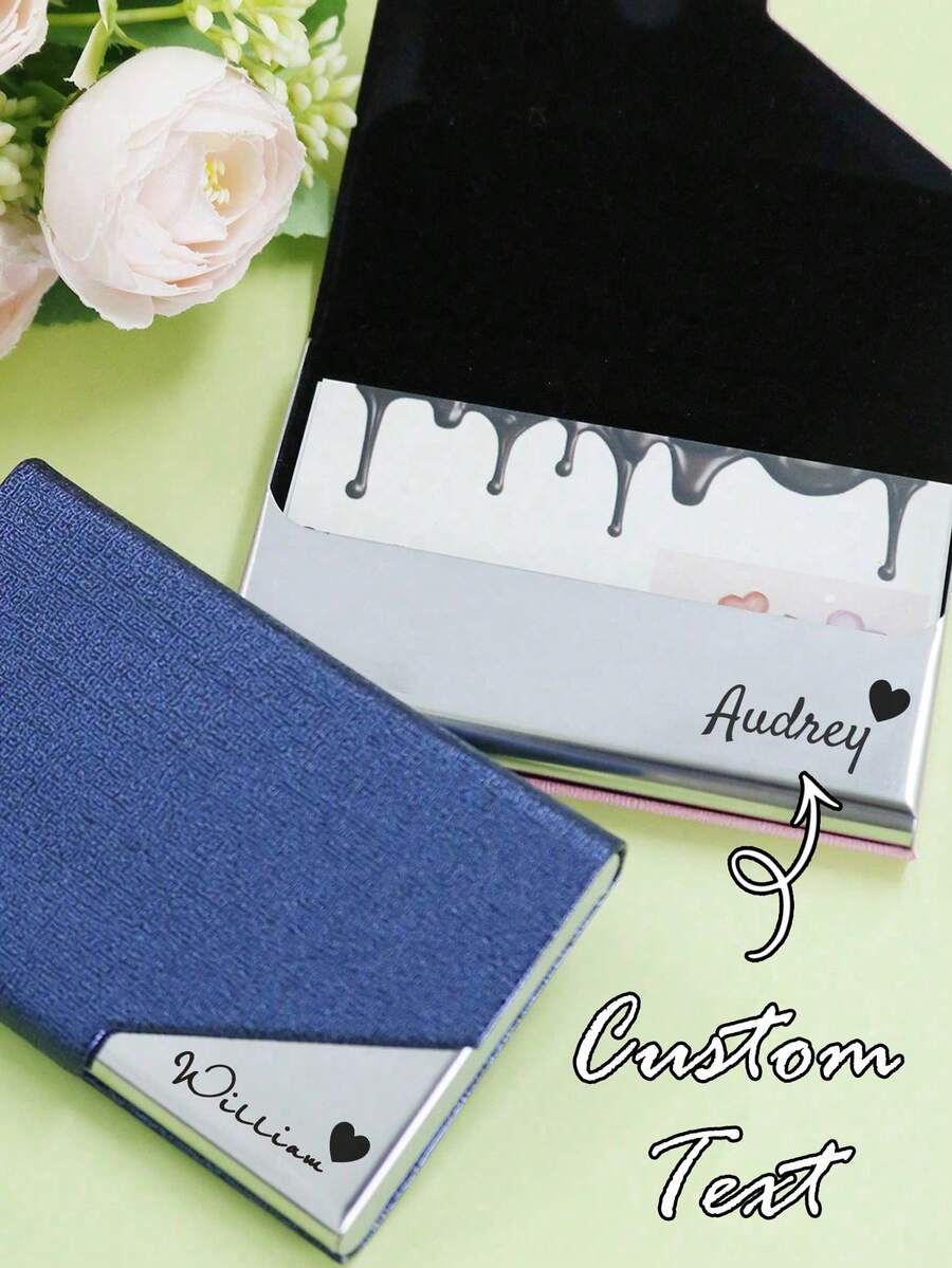 定制名片夹，个性化名片盒，定制卡包，真皮名片夹，女士信用卡钱包，卡包钱包，生日礼物，情人节礼物，男女通用，时尚便携，送给父亲、老板、同事、母亲、朋友的礼物，新年礼物 - 彩色 - 查看 1