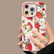 Funda para móvil con un adorable diseño de gato y fresas, compatible con Samsung, Apple, VIVO, OPPO, , Transsion, ,  y Honor. Fabricada en TPU, ofrece protección contra golpes y caídas. Un regalo ideal para familiares y amigos. - Blanco - Ver 4