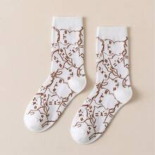 1 Pair Graffiti Print Casual Sports Mid-Calf Socks, Unisex Suitable For All Seasons - White - View 4