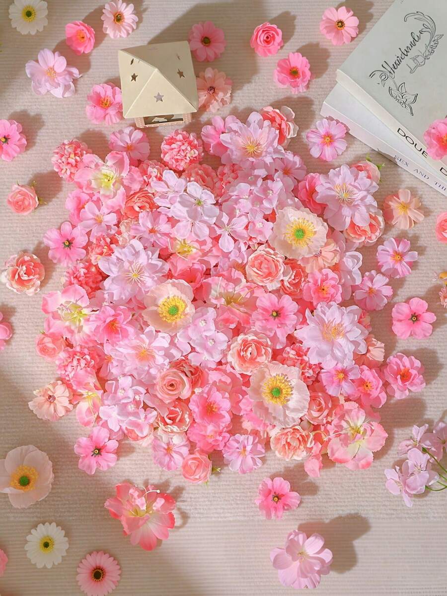 50支/包粉色人造花工艺材料 - 人造花、丝绸花、手工头饰、花环材料、婚礼用花。适用于制作花环、节日和生日派对装饰、新娘腕花、家居和花店装饰、母亲节装饰，全年适用。