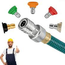 Garden Hose To Mini Power Washer Adapter-3/4 GHT To 1/4", Garden Hose Pressure Washer Attachment, Convert Water Hose To Power Washer Connector, Stainless Steel (Connector +5 Nozzle Set) - Silver - View 1