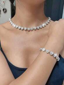 1Pc/2pcs/1Set Romantic Charm Classic Hiphop Elegant Shining Heart Bracelet Necklace Women's Fashion Jewelry For Parties, Weddings, Music Festivals – Perfect Gift For Valentines Gifts, Friendship, Wife, Or Girlfriend-(Necklace, Bracelet Heart Beads Randomly 1-2 Pcs More Or Less) - 愛 - 查看 3