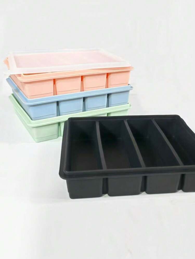 1pc,Silicone Ice Cube Tray With Lid; Freezer Mold; Ice-Making Box; Easy-Release Design; Freezer- Container; Rectangular Mold. Suitable For Refrigerator And Freezer Use; Ideal For Homes, Bars, And Various Other Settings. Kitchen Tool. - Multicolor - View 2