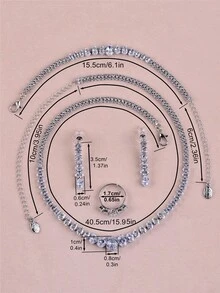 CORUIXI 4 件套女士锆石首饰套装，新娘婚礼派对礼物，包括项链、耳环、手链、戒指、铂金彩色水钻配饰 - 白金 - 查看 10
