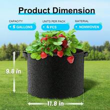 Land Guard 4-Pack Fabric Grow Bags 5 Gallon, Thickened Nonwoven Garden Pots, Growing Bags With Handles, Black - 顏色A - 查看 2