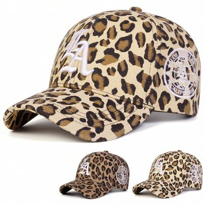 1Piece Men Letter Embroidered Leopard Baseball Cap Outdoor Adjustable Sunscreen Leisure Hat Spring Autumn Travel Tourism Beach Vacation