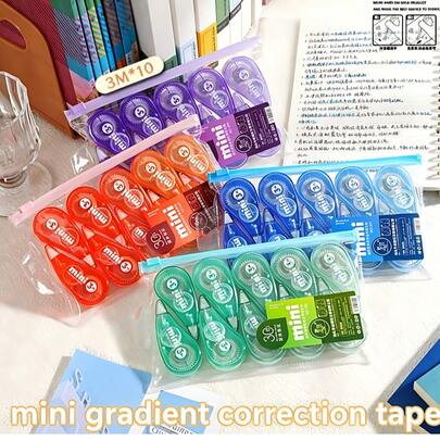 10 قطع شريط تصحيح صغير، كل منها 30 متر بطول 3 أمتار، 4 ألوان، تصميم أنيق سهل الاستخدام لطلاب