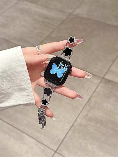 1 条表带，四叶草钻石银色和铜色表带，夏季花卉金属手链，兼容 38/40/41/42/44/45/46/49 毫米，兼容 Series Ultra3/2/1/SE/11/10/9/8/7/6/5 4/3/2/1