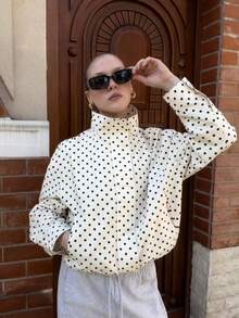 LEILEIBEI Spring/Autumn New Arrival Women's Fashion Casual Versatile Stand Collar Zipper Long Sleeve Polka Dot Jacket - White F - View 7