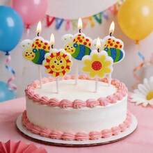 5pcs Creative Cartoon Bee Candles, Cake Decoration Cute Smiling Face Sun Candles, Flower Candles, Birthday Celebration Baking Plug-Ins - View 4