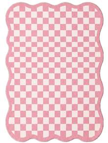 1pc Luxury Fluffy Checkered Carpet, Asymmetrical Wavy Edge Bedroom Decor Rug, Korean Sweet Pink Dressing Room Carpet, Pastoral Artistic Entryway Rug, Multiple Sizes Available, Living Room Carpet, Rug, Area Rug, Small Area Rug, Mat, Home Decor, Washable Carpet - Multicolor - View 25