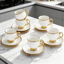 6 Pcs Coffee Cups With Saucers, 100ml Ceramic Espresso Cups Set, Small Coffee Cup Set Of 6 For Espresso, Turkish Coffee - G - View 11