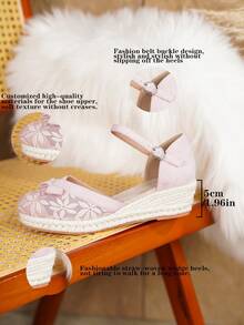 女士优雅单带搭扣坡跟厚底鞋，适合所有季节 - 粉色 - 查看 9