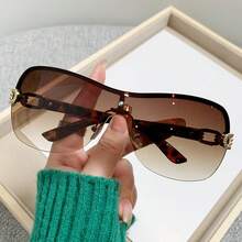 1 par de gafas de moda de estilo Y2K para mujer, con marco de metal de estampado de leopardo, lentes degradados marrones de gran tamaño y marco grande de estilo retro - Multicolor - Ver 6