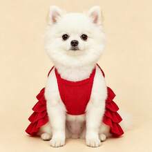 1pc Luxury Pet Suspender Multilayer Ruffle Dress, Fashionable & Elegant Wedding Season Suitable For Cats & Dogs, Soft & Breathable Animal Clothing, Lightweight & Comfortable For All Seasons - Red - View 2