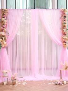 28pcs/4 Sets Pink Wedding Tulle Curtains, Hanging Sheer Curtains, Wedding Curtain Voile, Party Backdrop Decor, Stage Decor Tulle (With Clips), Wedding Accessories, Bridal Shower Party, Birthday Bridal Shower Photo Booth Photo Background, Perfect For Wedding, Birthday, Engagement And More Indoor/Outdoor Events - Pink - View 3