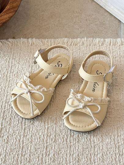 1 Pair Fashionable Cute Versatile Bowknot Flat Sandals With Non-Slip Function, Ideal Summer Footwear For Girls