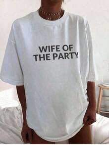 "Bride Of The Party" T-Shirt - Gift For A Bride-To-Be, Unique Gift For An Engagement Party, T-Shirt For A Bachelorette Party, T-Shirt For A Bride, Fun Top For A Bride, Casual And Elegant T-Shirts For Brides, Sportswear, 100% Cotton, Breathable And Comfortable. New Women's T-Shirts - Unisex Loose Fit - Comfortable And Vintage - Cotton T-Shirt - Topsommer Oberteile. - White - View 8