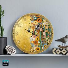 2D Flat, Single-Piece Wooden Baby Room Wall Clock - Golden Klimt Style Floral Mosaic, Luxurious Art Deco Style, Suitable For Living Room, Baby Room, Dining Room, Office - Perfect Gift For Mother's Day And Christmas - Battery Powered (AA Batteries Not Included), 2D Flat Design,Valentines Gift,Graduation,Mother Giftsr,Room Deocr,Wall Deoc,Home Essentials - 1pcs/10in/25cm - View 11