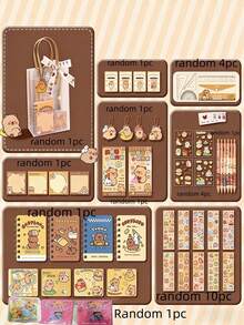 147 piezas Conjunto de artículos de papelería con diseño de Capibara, estuche de lápices de alta calidad y lindos, útiles escolares, regalo de aprendizaje - Multicolor - Ver 12